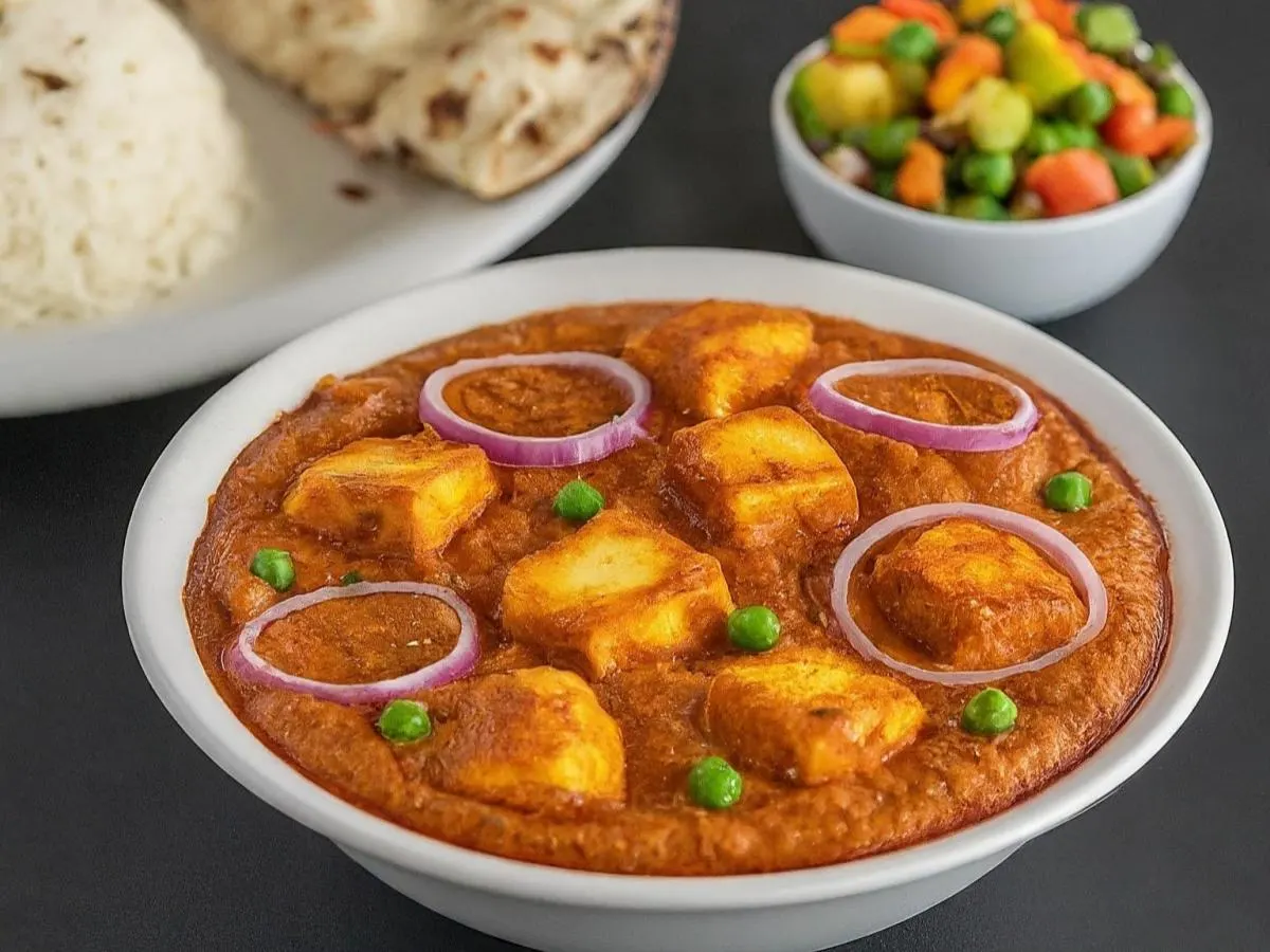 Shahi Paneer With Basmati Rice, Mixed Vegetables and Onion Kulcha Shahi Paneer With Basmati Rice, Mixed Vegetables and Onion Kulcha