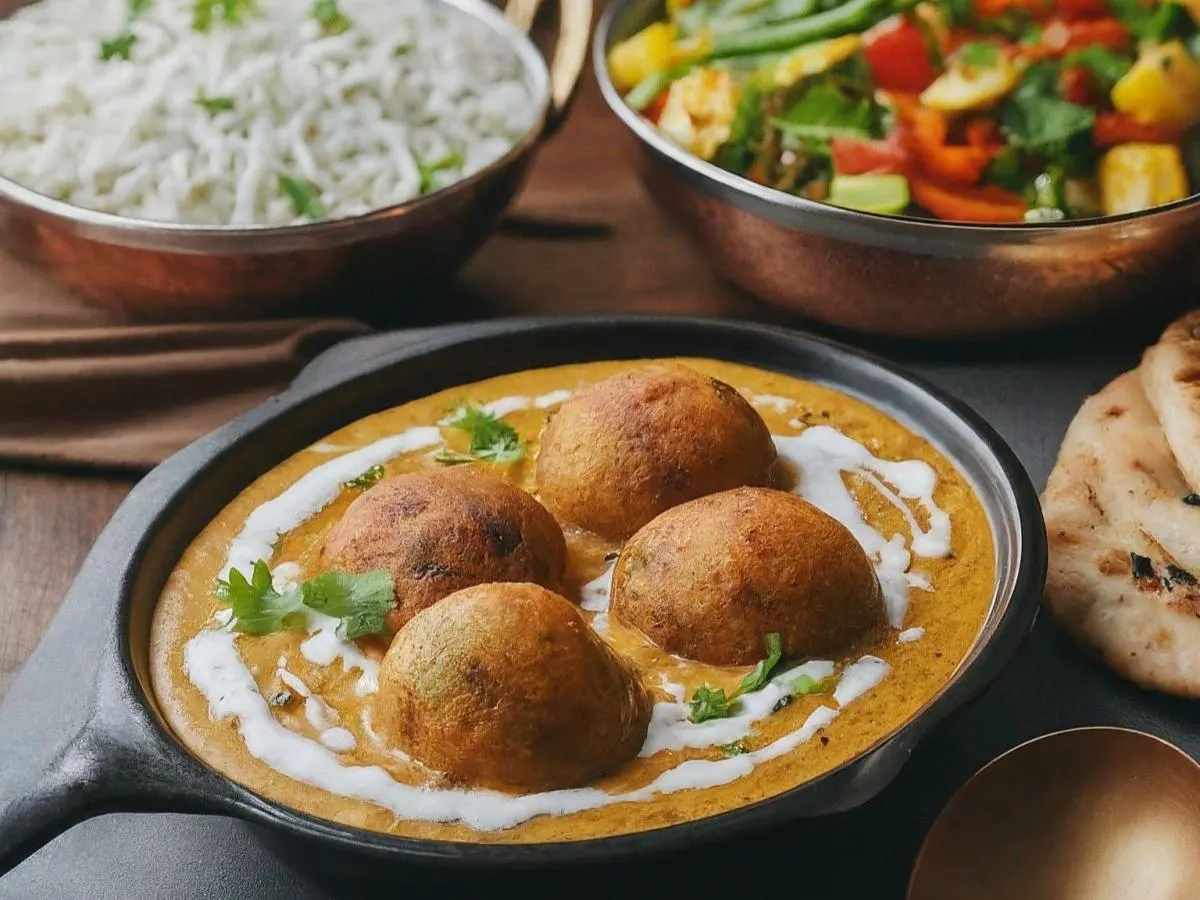 Malai Kofta With Basmati Rice, Mixed Vegetables, and Onion Kulcha Malai Kofta With Basmati Rice, Mixed Vegetables, and Onion Kulcha