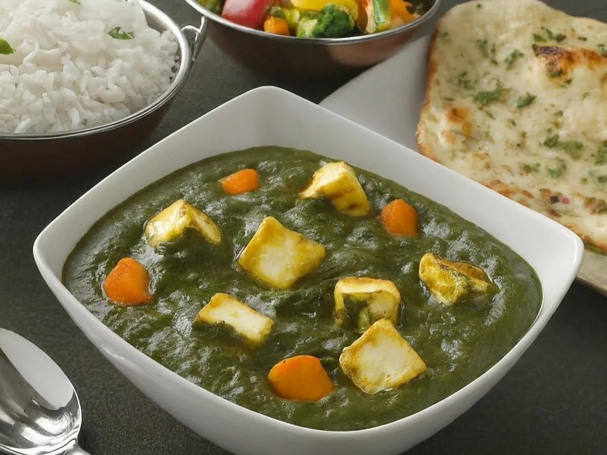 Palak Paneer With Basmati Rice, Mixed Vegetables, and Garlic Naan Palak Paneer With Basmati Rice, Mixed Vegetables, and Garlic Naan