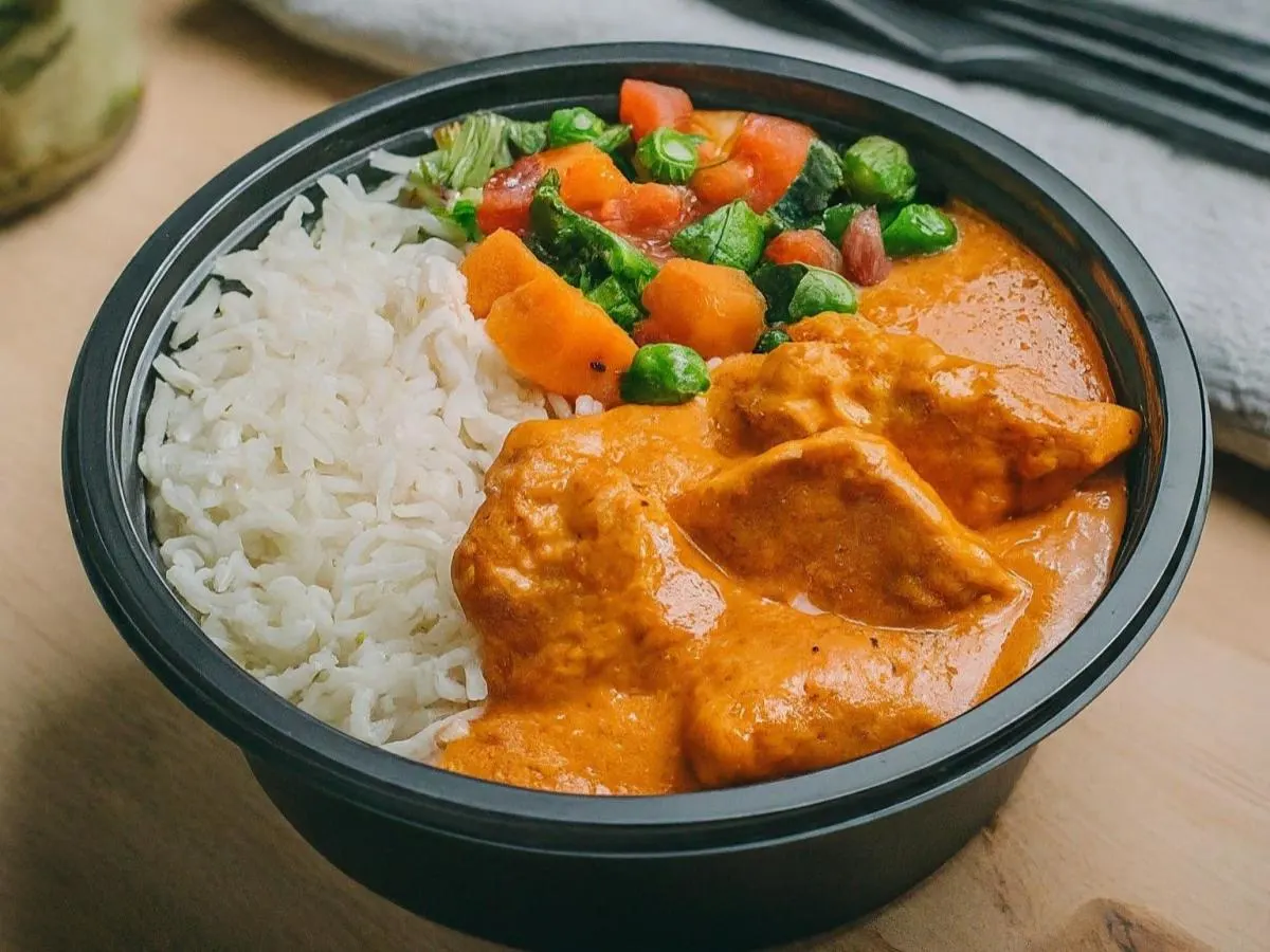 Butter Chicken With Basmati Rice and Mixed Vegetables Butter Chicken With Basmati Rice and Mixed Vegetables