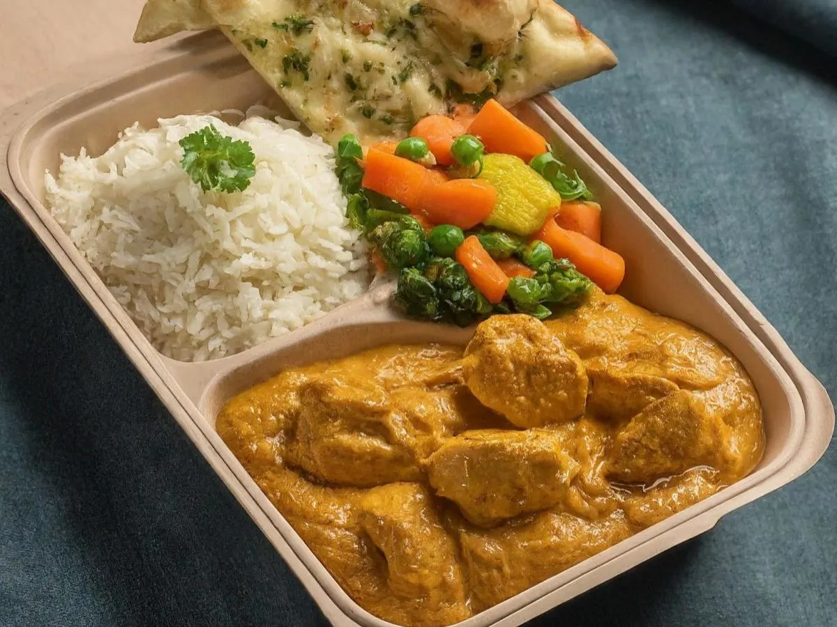 Kadahi Chicken With Basmati Rice, Mixed Vegetables, and Garlic Naan Kadahi Chicken With Basmati Rice, Mixed Vegetables, and Garlic Naan