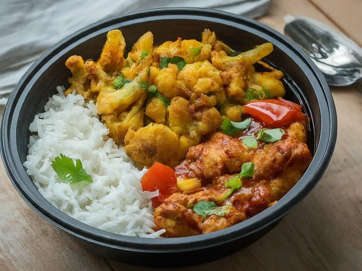 Chilli Chicken With Basmati Rice and Gobi Aloo Chilli Chicken With Basmati Rice and Gobi Aloo