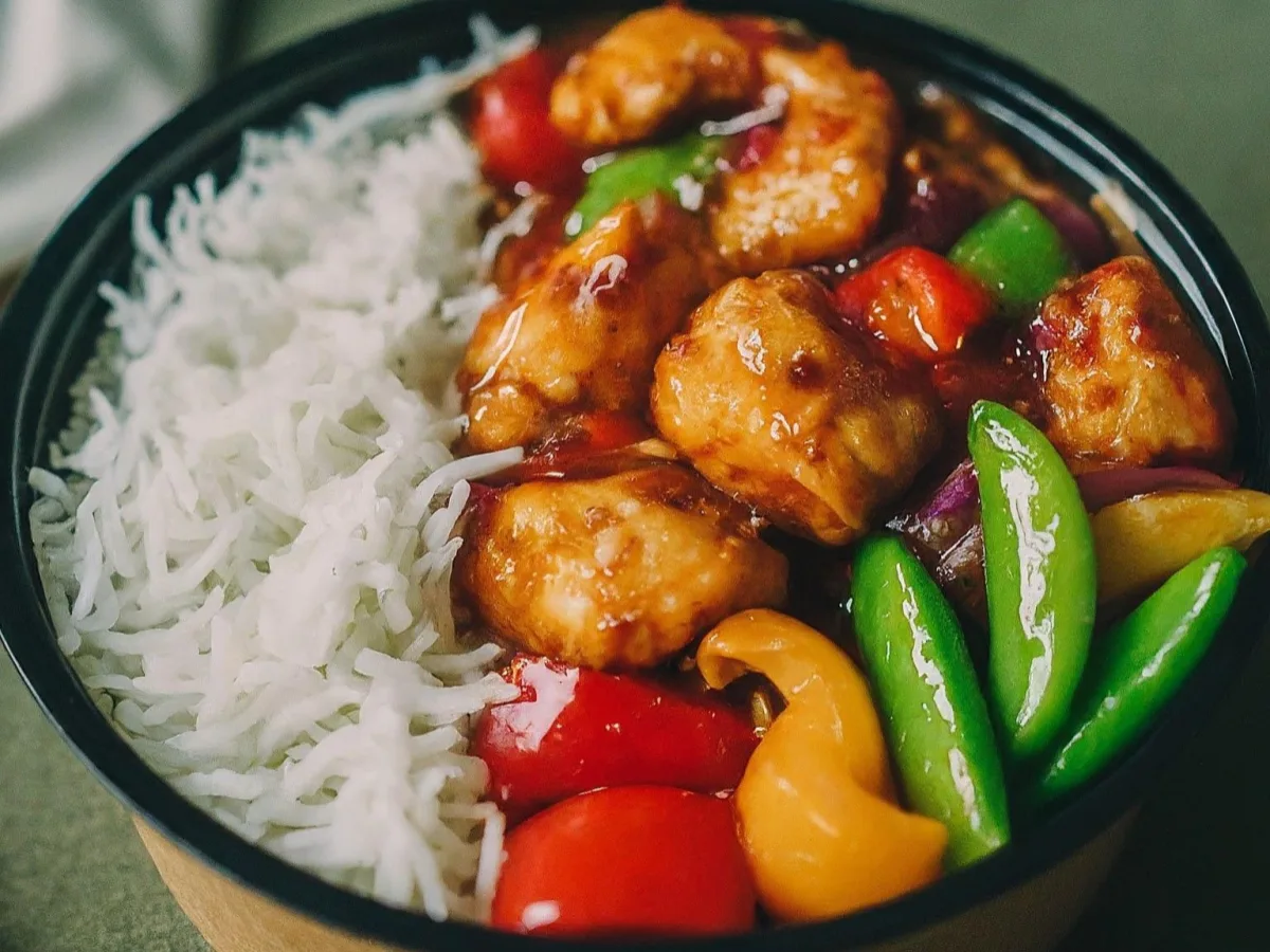 Chilli Chicken With Basmati Rice and Mixed Vegetables Chilli Chicken With Basmati Rice and Mixed Vegetables