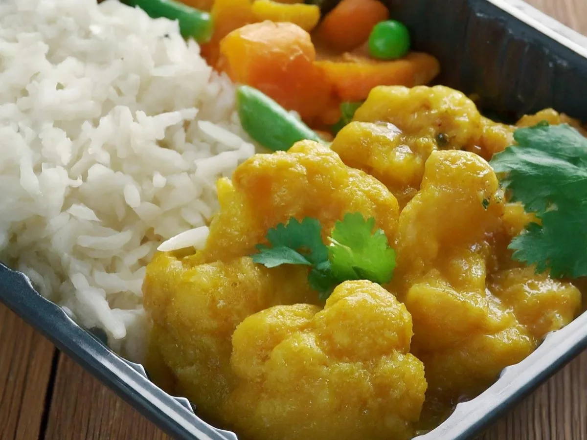 Vegan Gobi Aloo With Basmati Rice and Mixed Vegetables Vegan Gobi Aloo With Basmati Rice and Mixed Vegetables