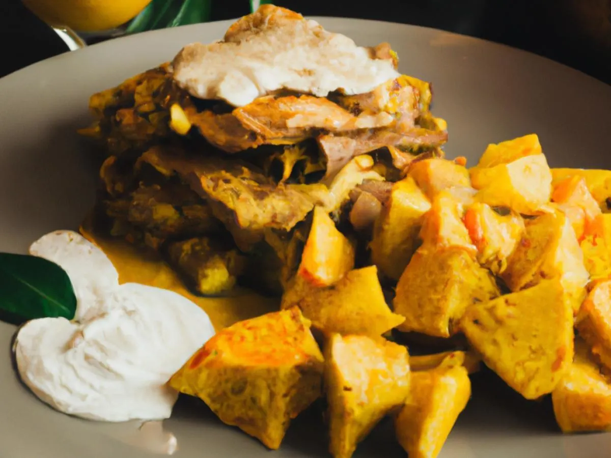 Vegan Napoleons Served with Roasted Sweet Potato & Sweet Plantain Casserole Vegan Napoleons Served with Roasted Sweet Potato & Sweet Plantain Casserole