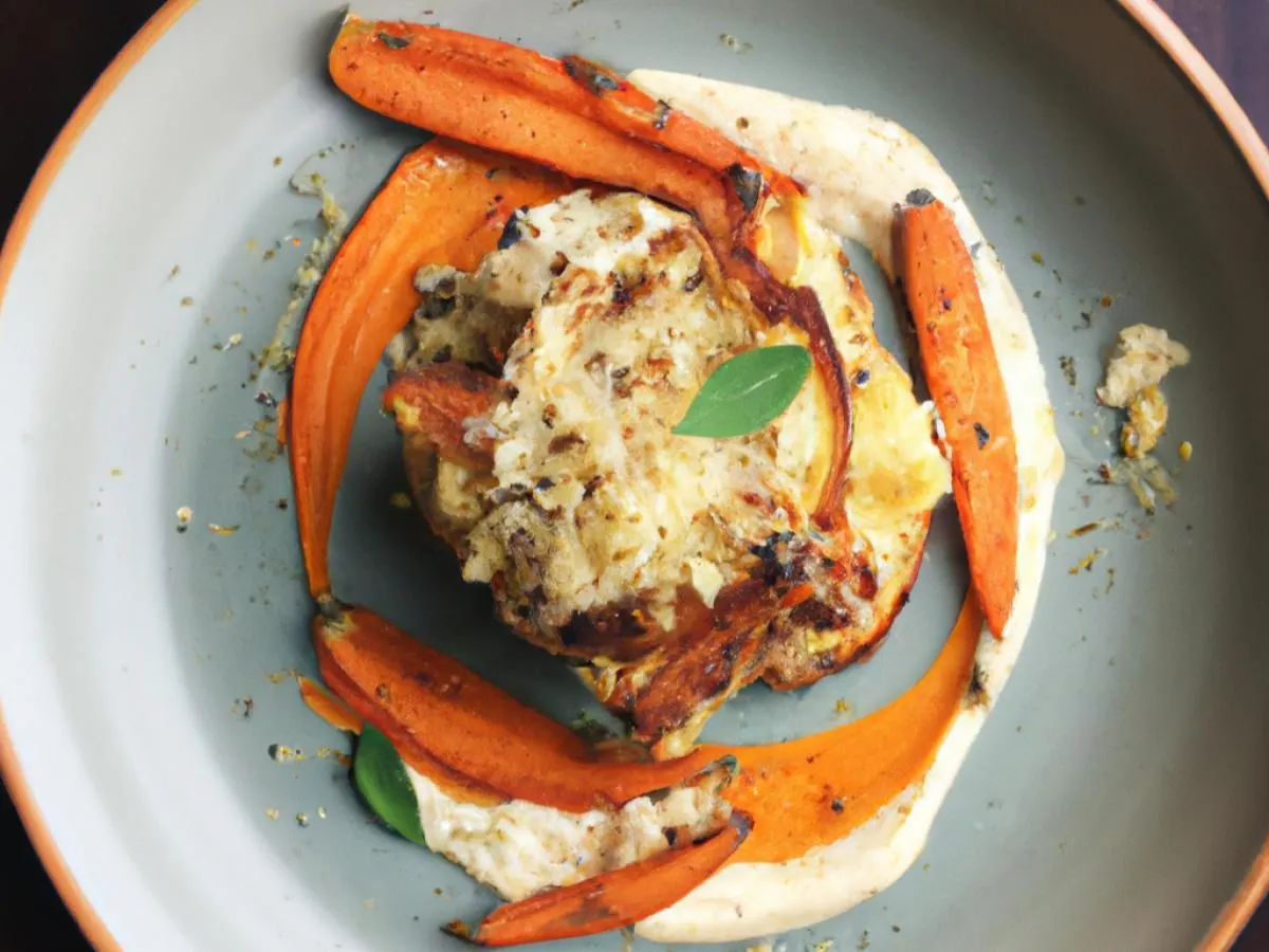 Vegan Napoleons Served with Crushed Cajun Potato & Roasted Carrots Vegan Napoleons Served with Crushed Cajun Potato & Roasted Carrots