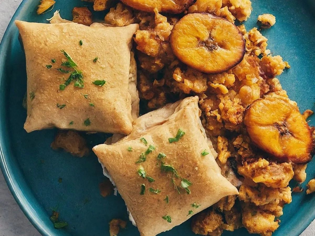 Vegan Napoleons Served with Crushed Cajun Potato & Sweet Plantain Casserole Vegan Napoleons Served with Crushed Cajun Potato & Sweet Plantain Casserole