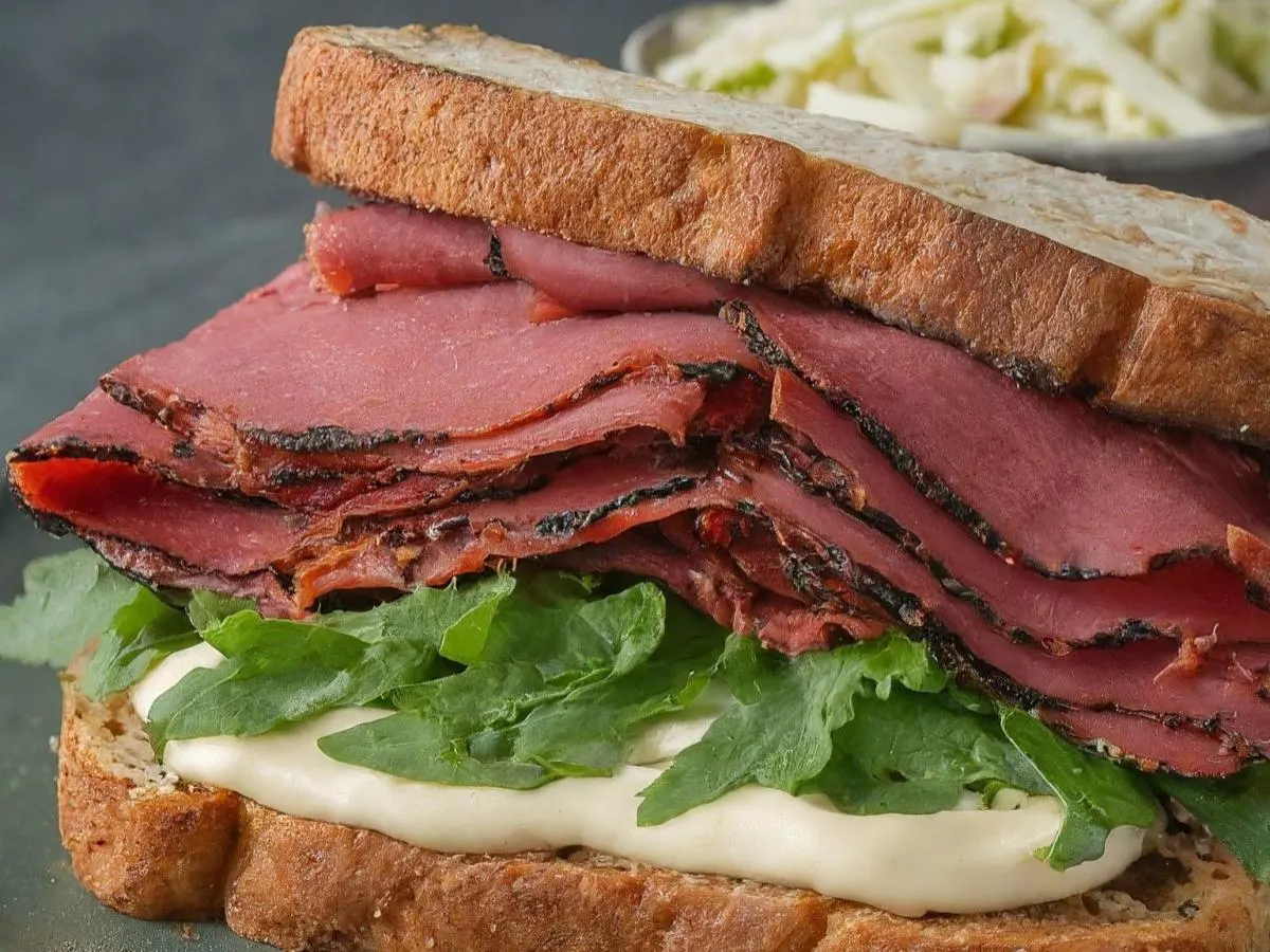 Pastrami Sandwich on Gluten-Free Toast and Apple Coleslaw Pastrami Sandwich on Gluten-Free Toast and Apple Coleslaw