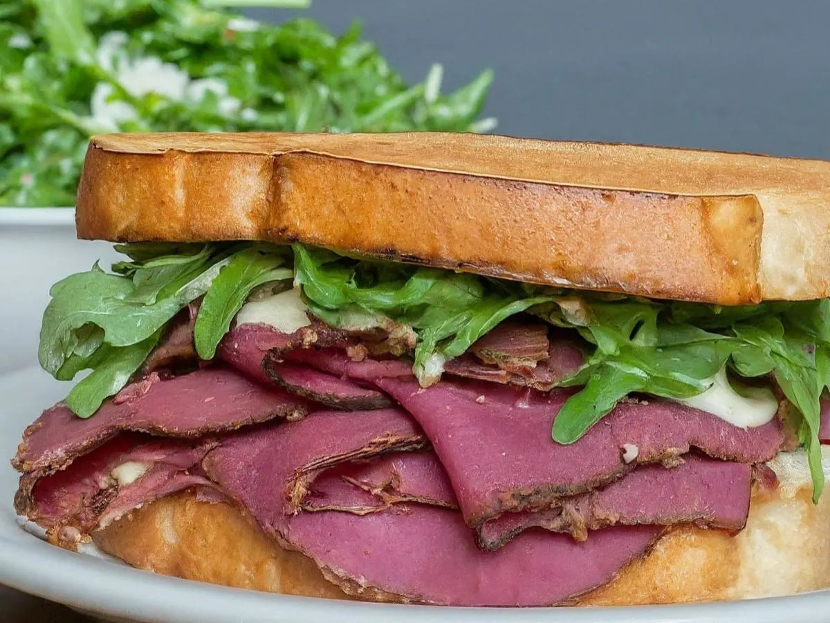 Pastrami Sandwich on Gluten-Free Toast and Arugula Salad Pastrami Sandwich on Gluten-Free Toast and Arugula Salad