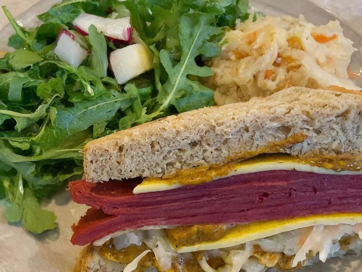 Vegan Reuben on Marble Rye and Arugula Salad Vegan Reuben on Marble Rye and Arugula Salad