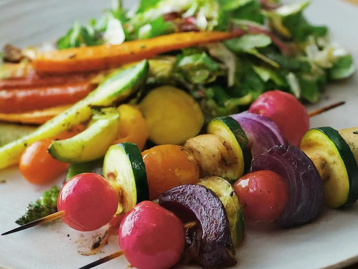 Light Carb Vegan Kebab with Sauteed Veggies and Salad