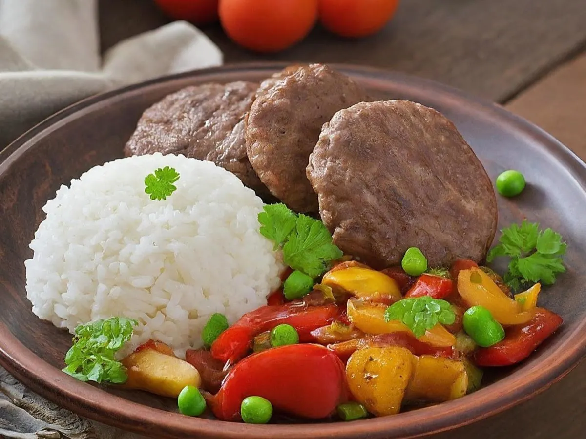 Kofte Kebab with Rice and Sauteed Veggies