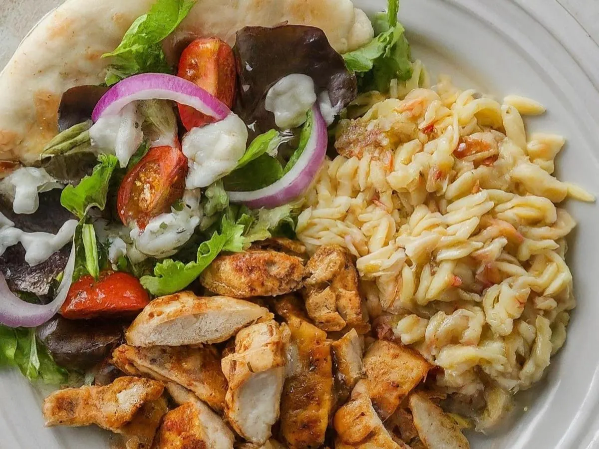 Tavuk Doner with Orzo Pilaf and Salad