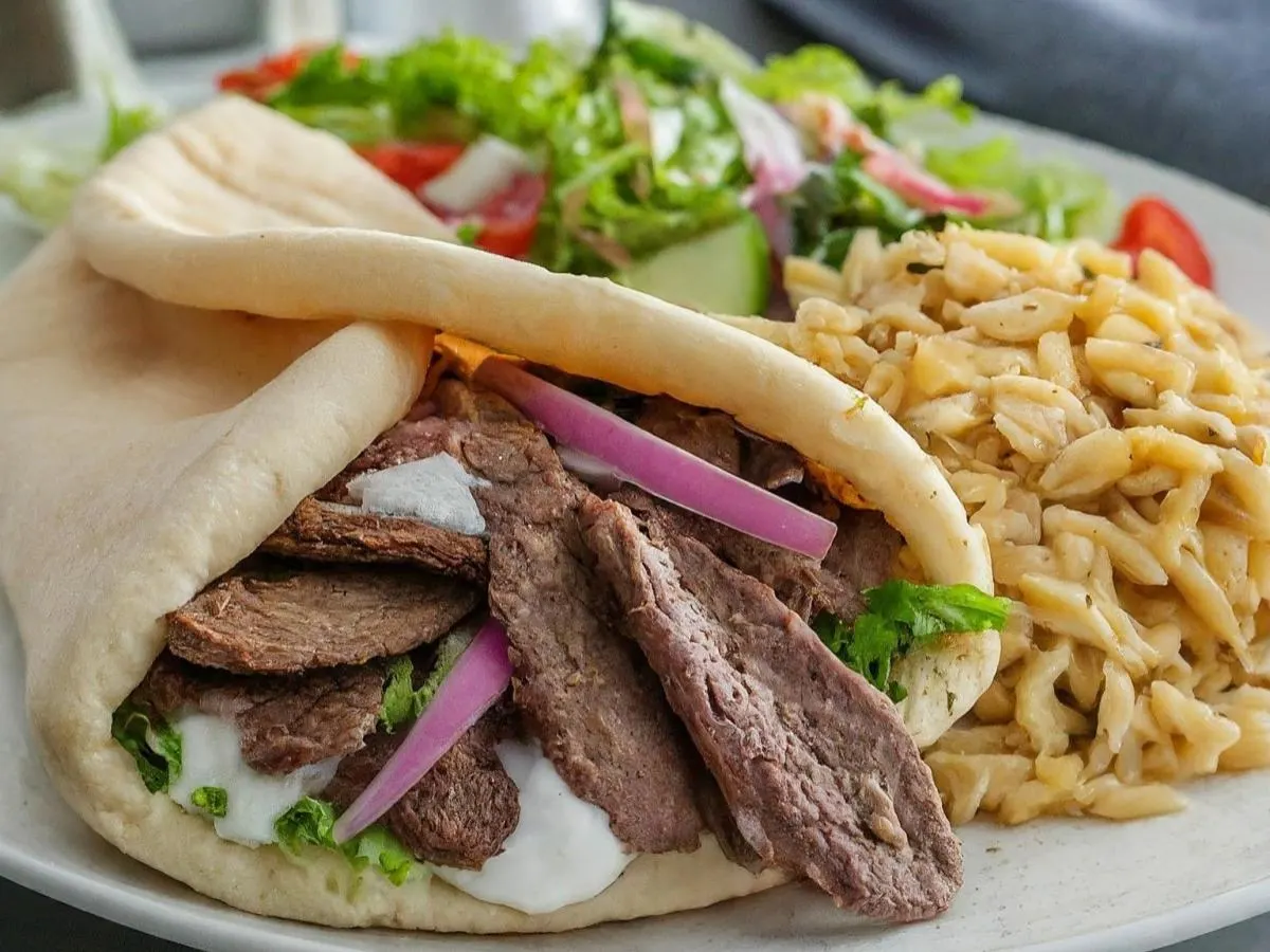 Yaprak Doner with Orzo Pilaf and Salad