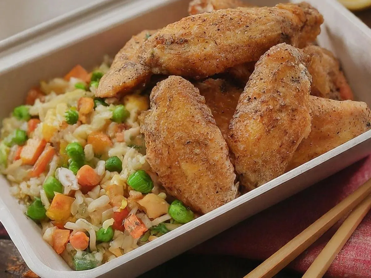 Lemon Pepper Chicken Wings with Veggie Fried Rice Boxed Meal