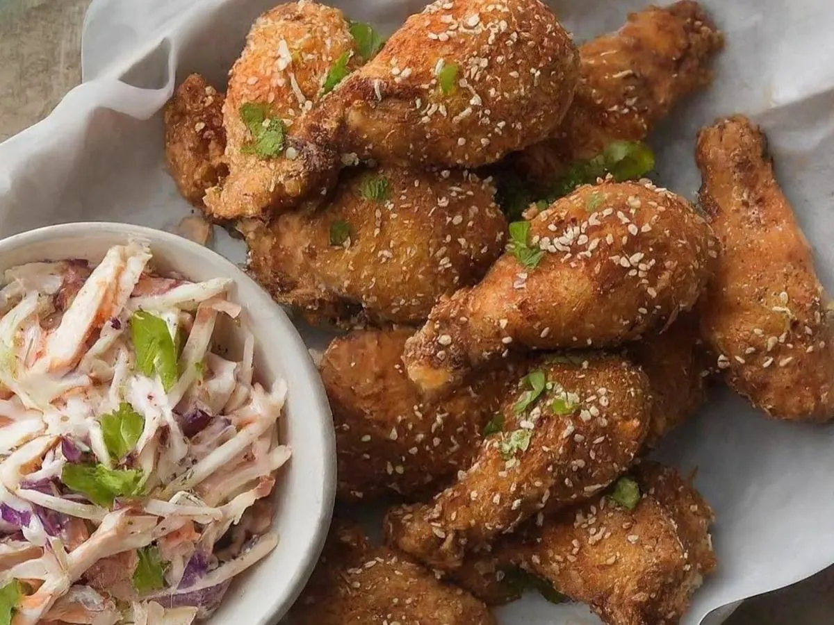Soy Garlic Fried Chicken with Chipotle Coleslaw Soy Garlic Fried Chicken with Chipotle Coleslaw