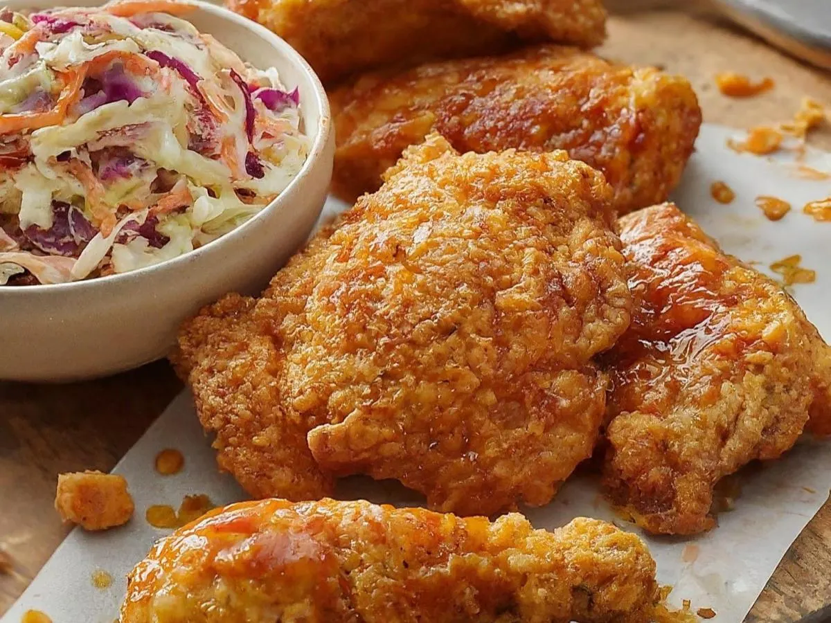Extra Spicy and Sweet Fried Chicken with Chipotle Coleslaw Extra Spicy and Sweet Fried Chicken with Chipotle Coleslaw