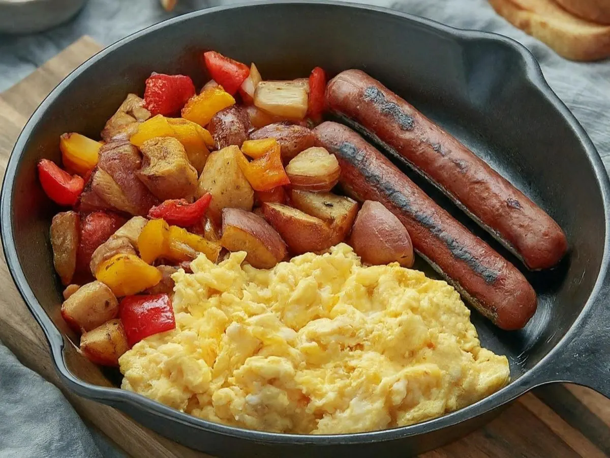 American Scrambled Eggs with Breakfast Sausage and Breakfast Potatoes American Scrambled Eggs with Breakfast Sausage and Breakfast Potatoes
