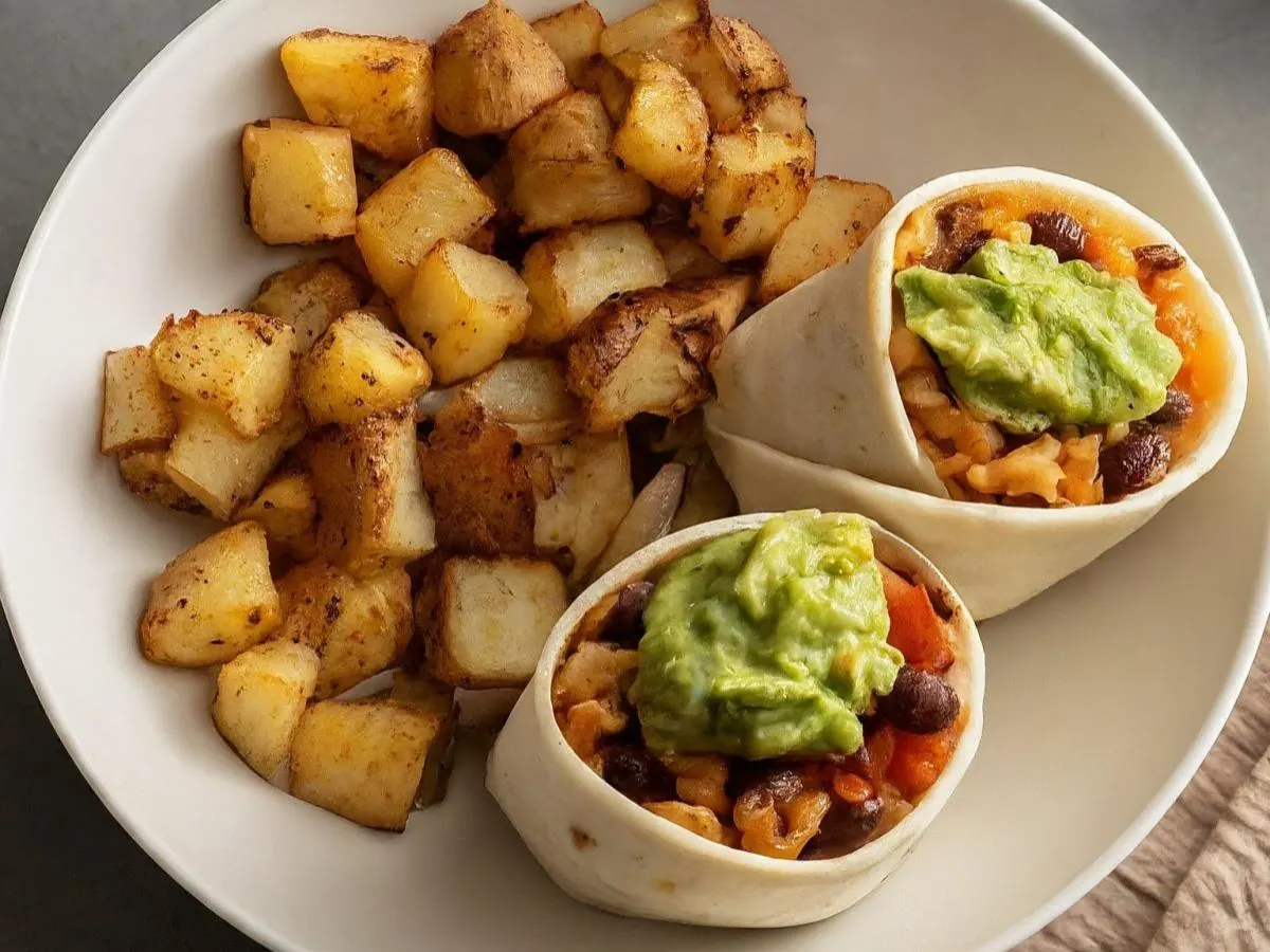 Vegetarian Mexican Breakfast with Vegan Chicken Burrito Vegetarian Mexican Breakfast with Vegan Chicken Burrito