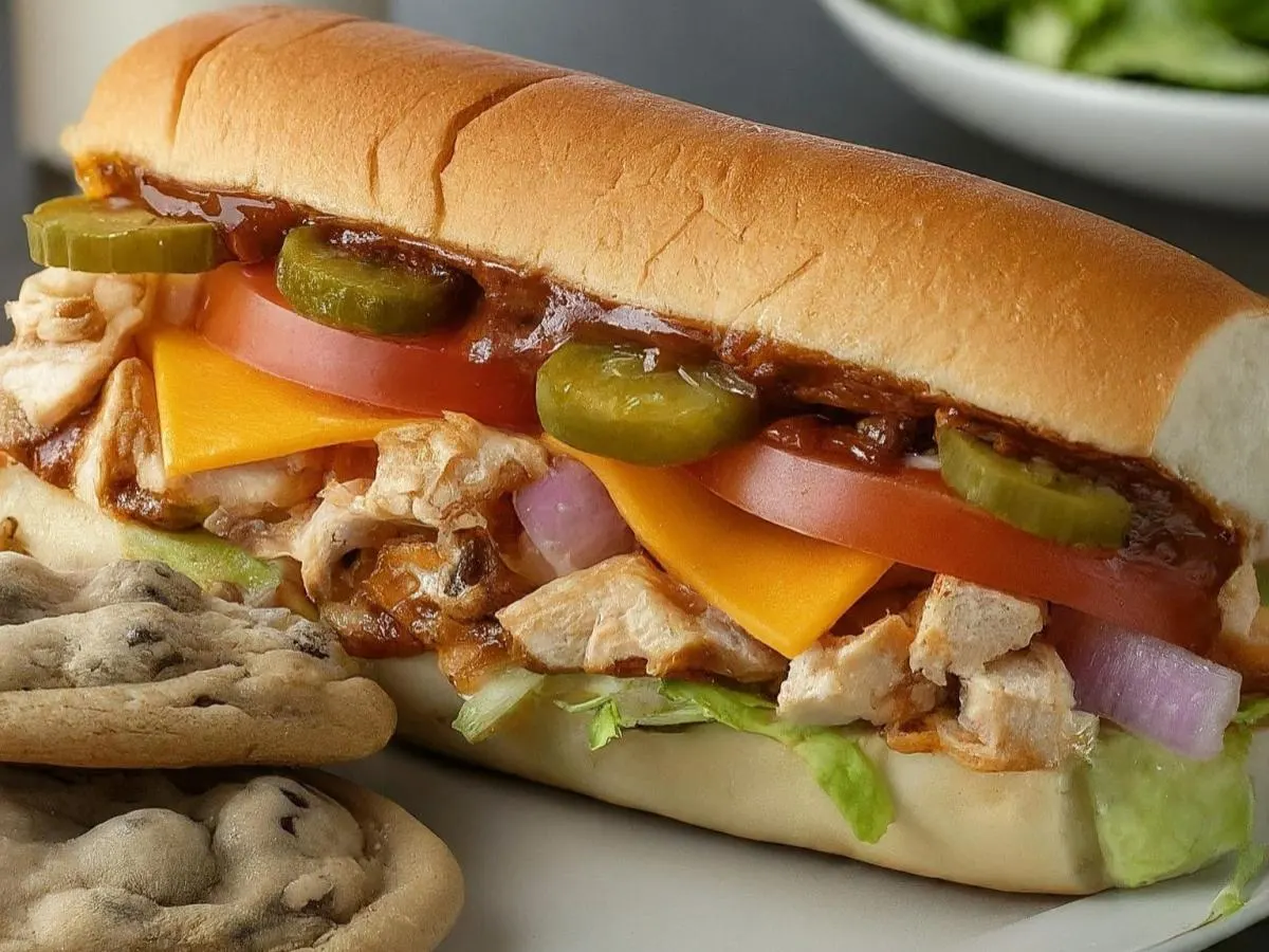 BBQ Chipotle Chicken Sub on White Bread and a Chocolate Chip Cookie BBQ Chipotle Chicken Sub on White Bread and a Chocolate Chip Cookie