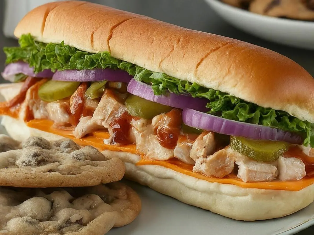 BBQ Chipotle Chicken Sub on White Bread & a Chocolate Chip Cookie (No Tomatoes) BBQ Chipotle Chicken Sub on White Bread & a Chocolate Chip Cookie (No Tomatoes)
