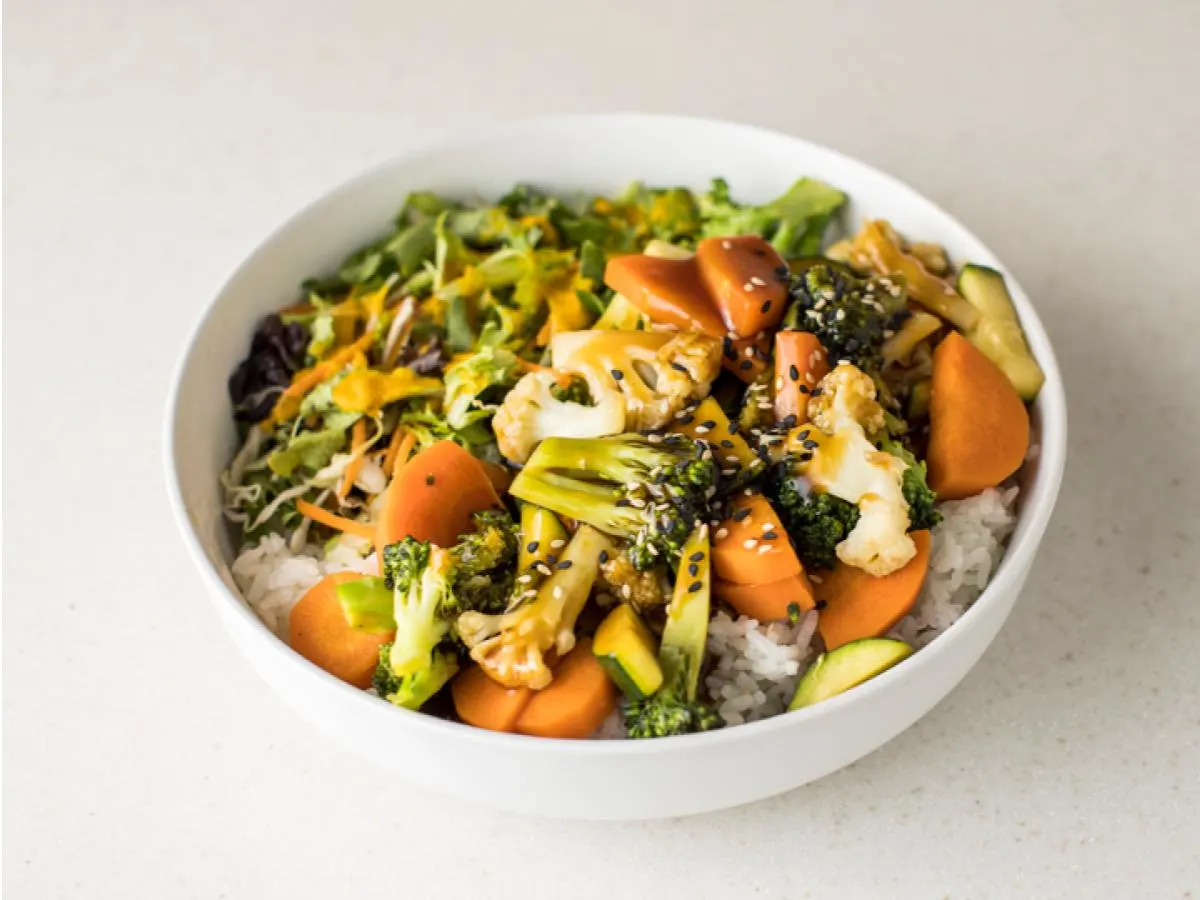 Wok Sauteed Vegetable Bowl with Sesame Dressing