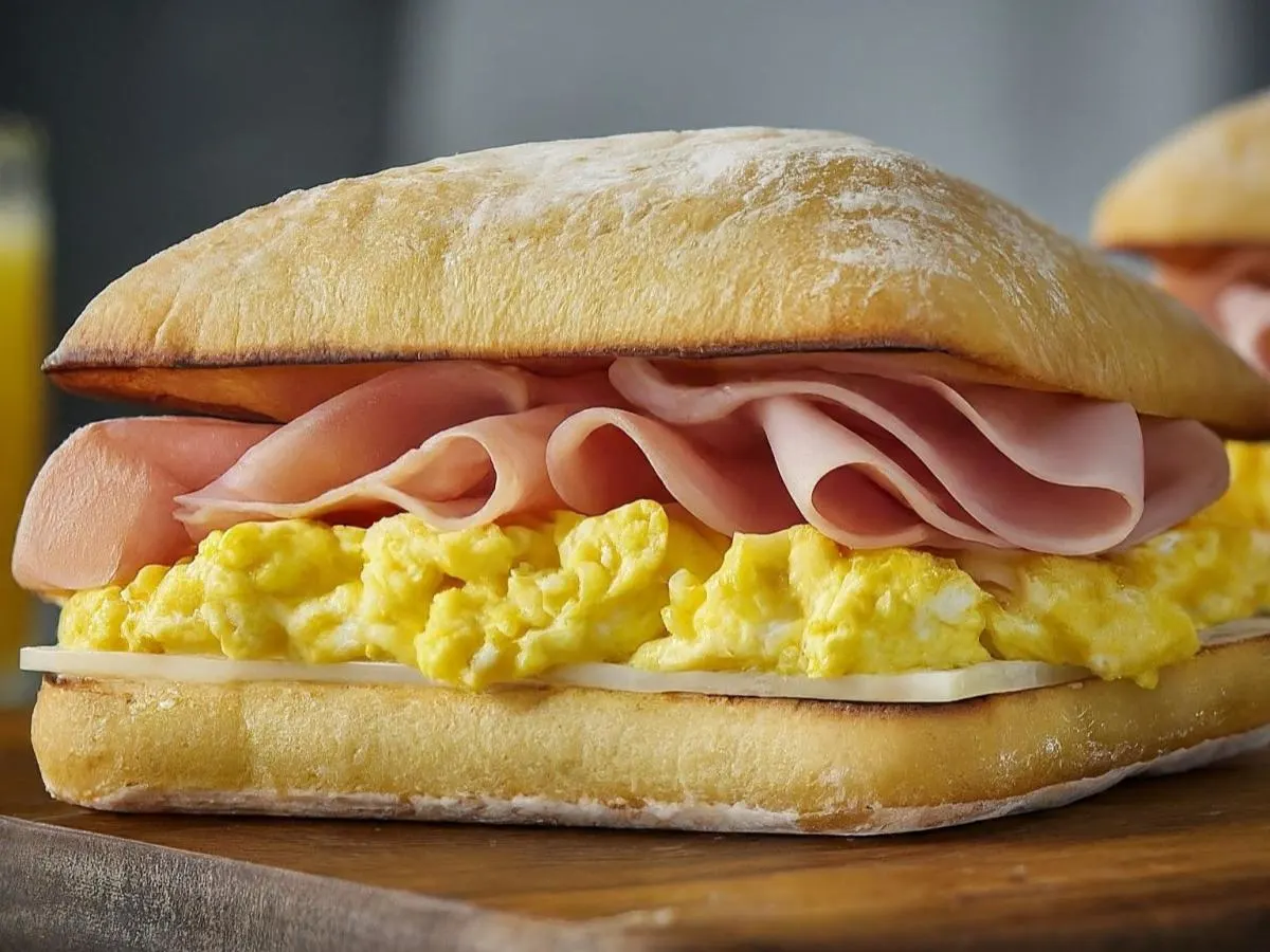 Ham, Egg & Cheese Sandwich on Ciabatta Ham, Egg & Cheese Sandwich on Ciabatta