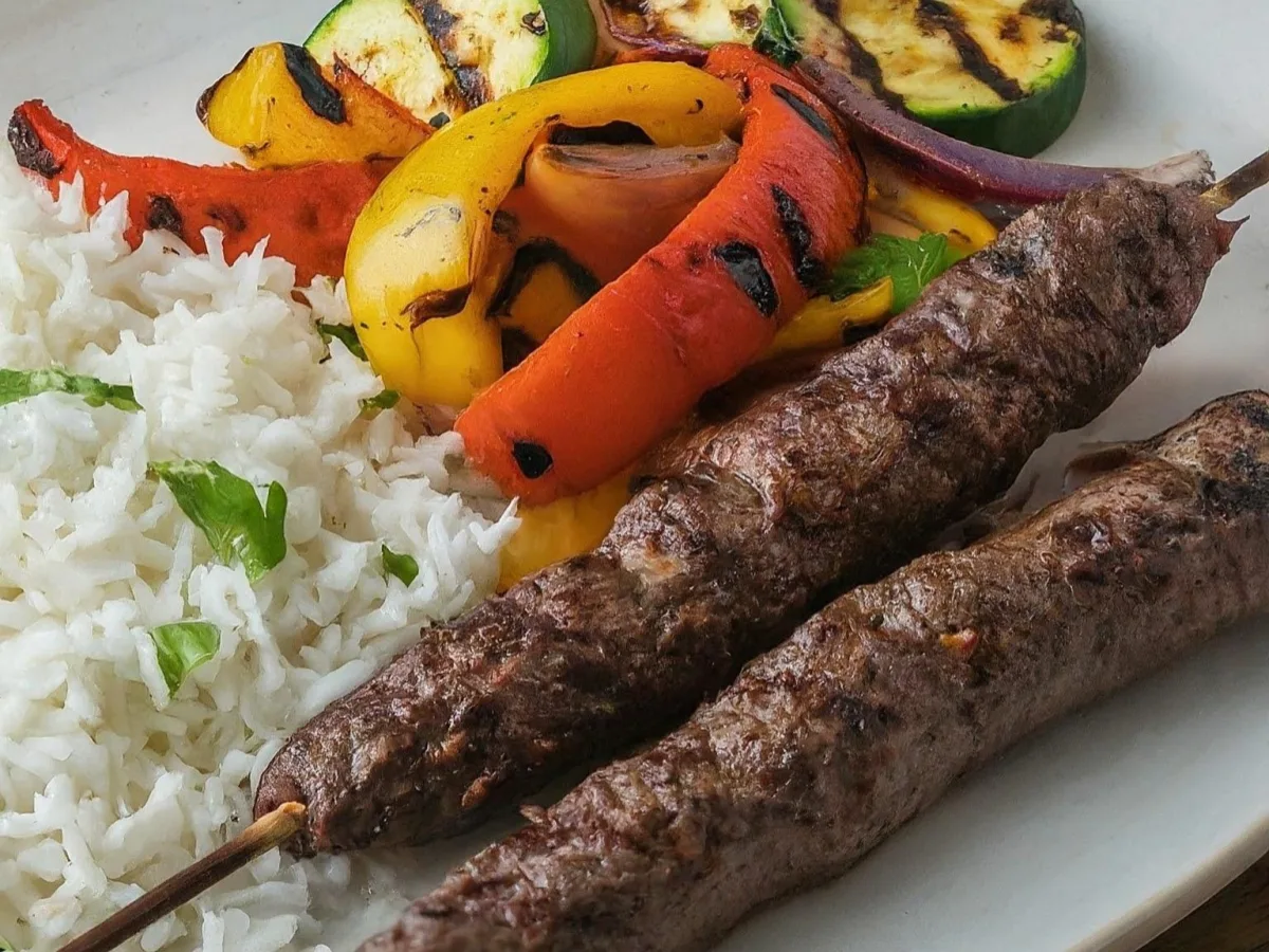 Beef Kabob Plate with Basmati Rice and Grilled Veggies