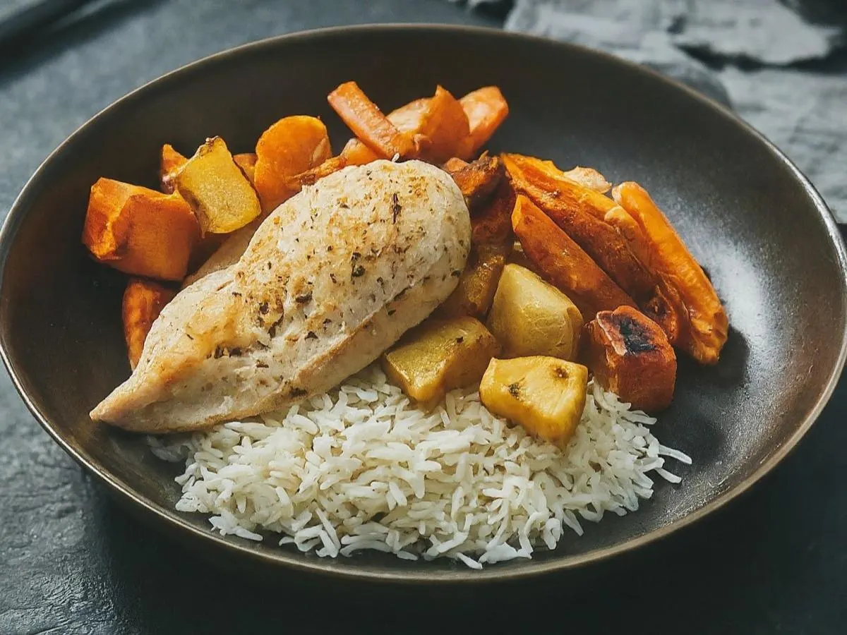 Chicken Breast Plate with Basmati Rice and Roasted Veggies