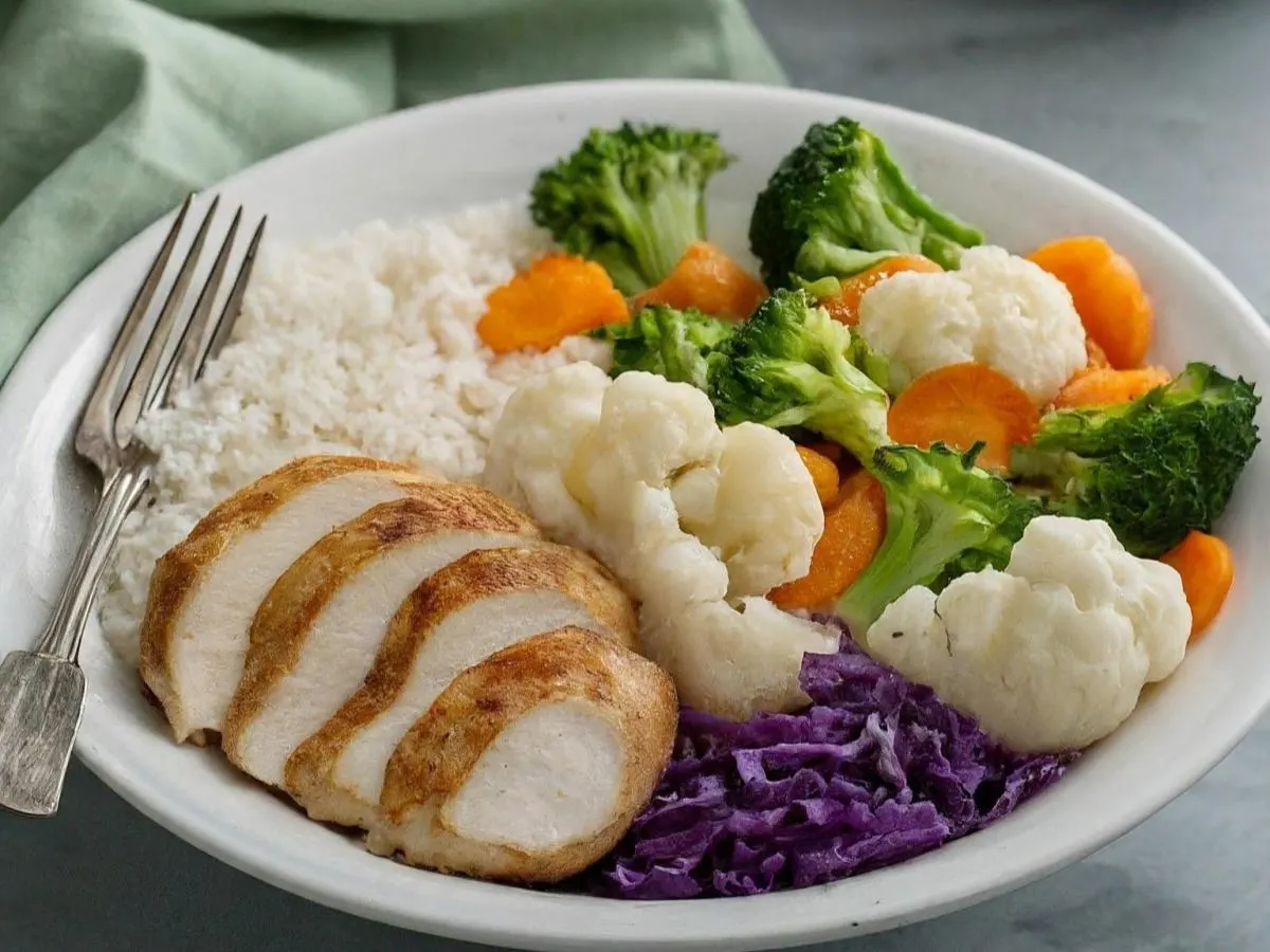 Chicken Breast Plate with Basmati Rice and Steamed Veggies