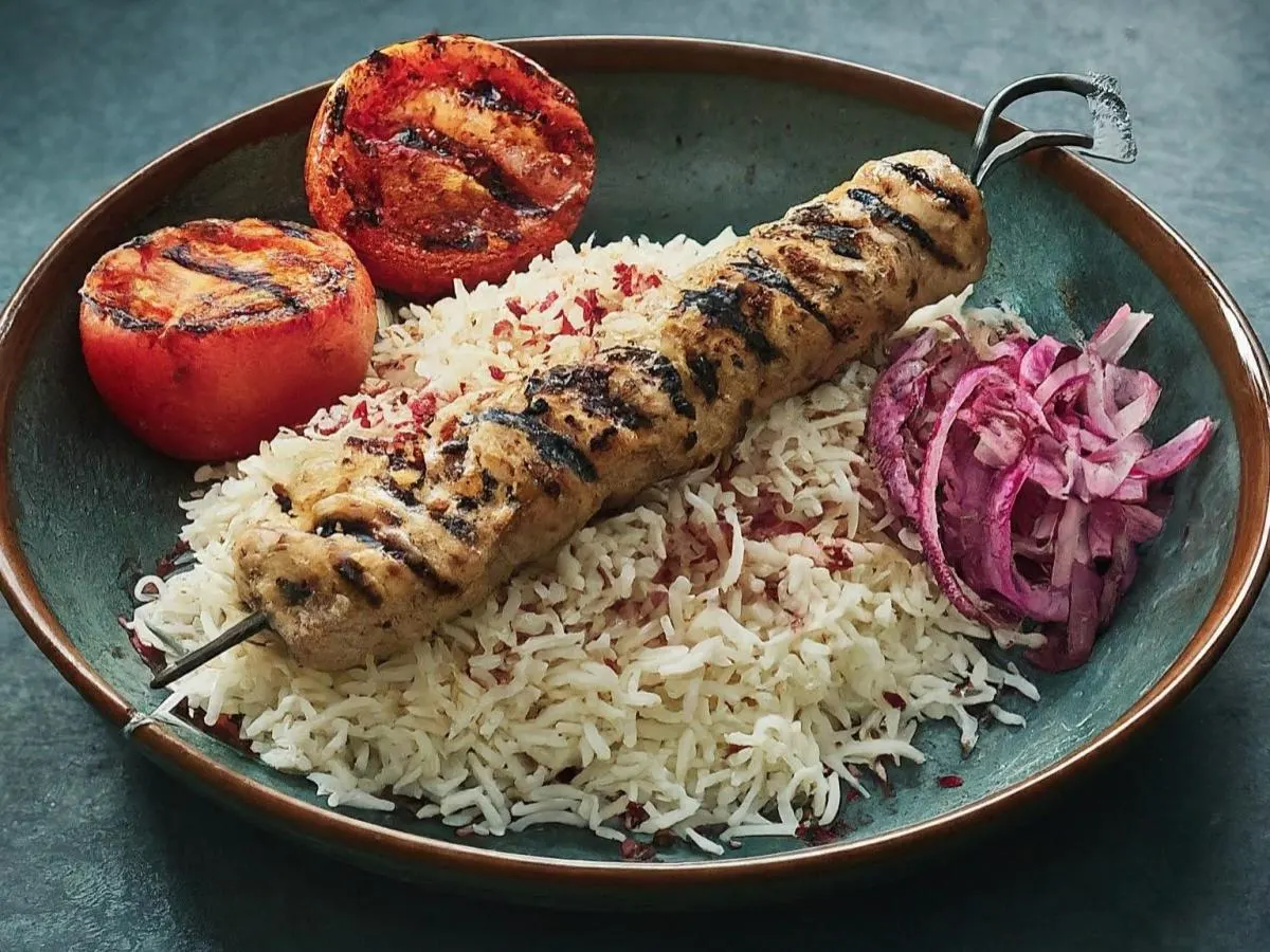 Turkey Kabob Plate with Basmati Rice and Persian Veggies