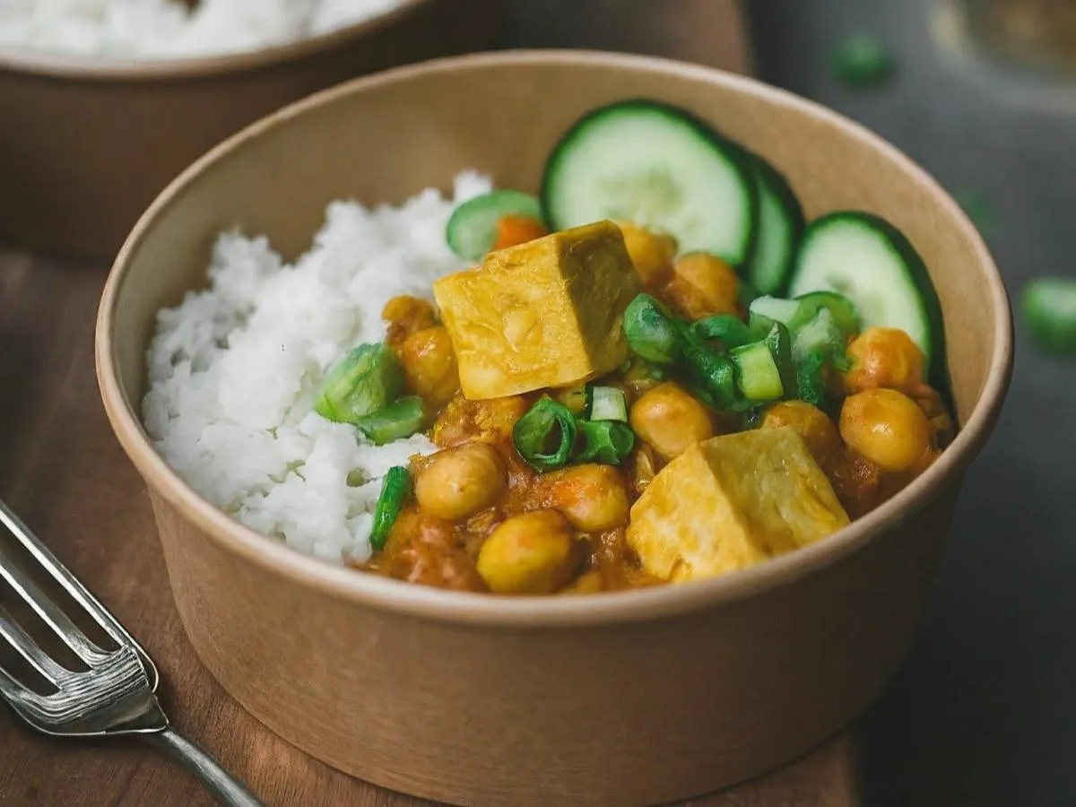 Tofu and Chickpea Curry over Rice