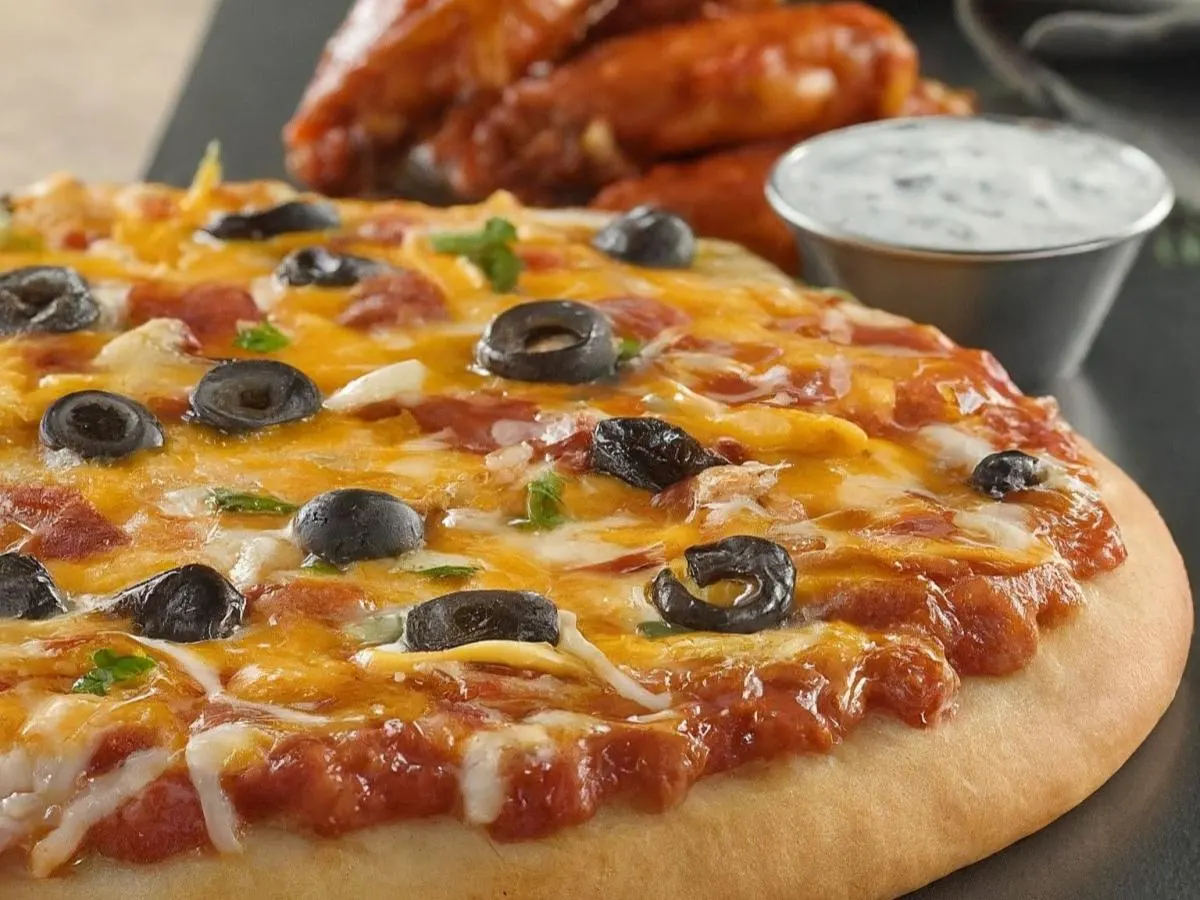 Personal Black Olives Pizza and Boneless BBQ Wings
