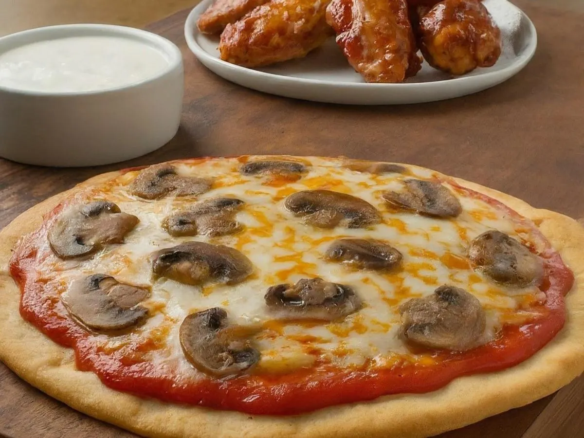 Personal Mushroom Pizza and Boneless BBQ Wings