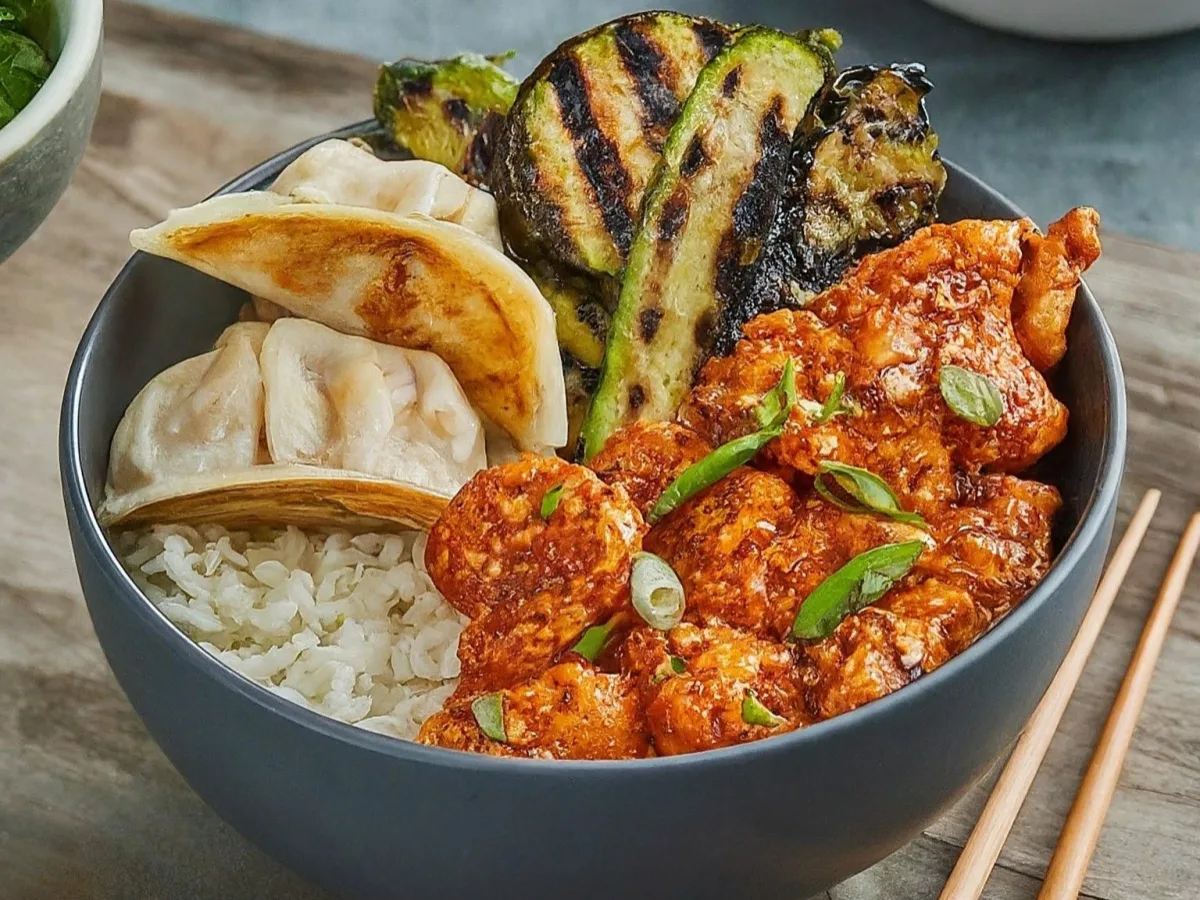 Spicy Chicken Bowl with Gyoza