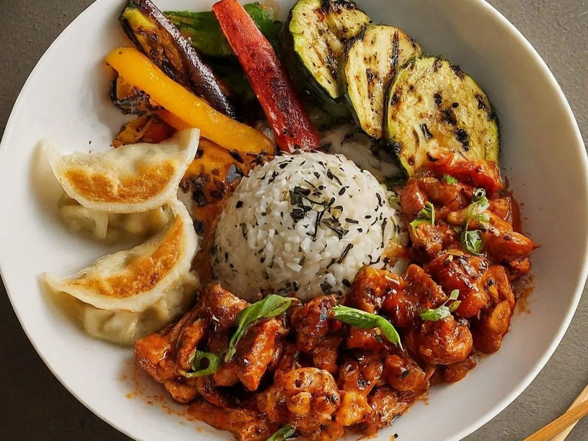 Spicy Pork Bowl with Gyoza