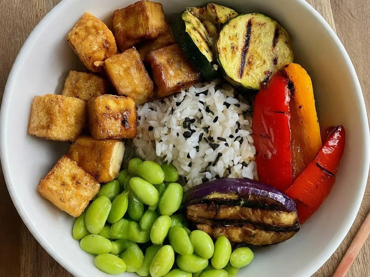 Deep Fried Tofu Bowl with Edamame