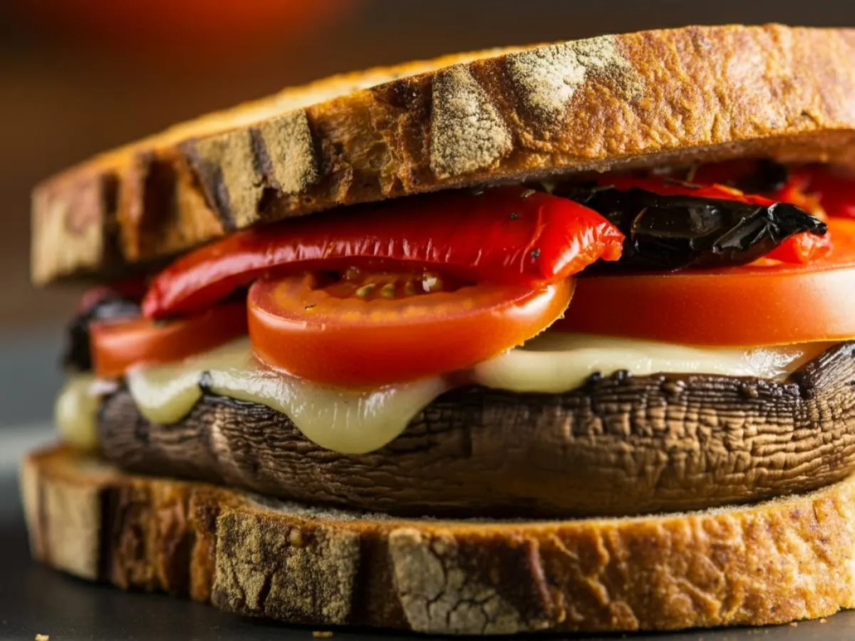 Portabella Mushroom and Swiss Panini with Fries