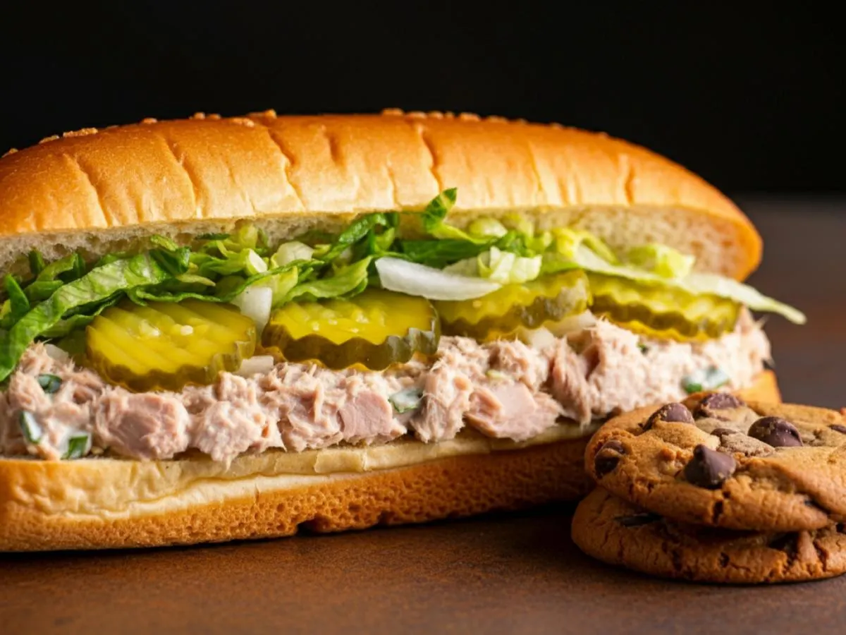 Albacore Tuna Sub on Parmesan Bread and a Chocolate Chip Cookie (No Tomatoes) Albacore Tuna Sub on Parmesan Bread and a Chocolate Chip Cookie (No Tomatoes)