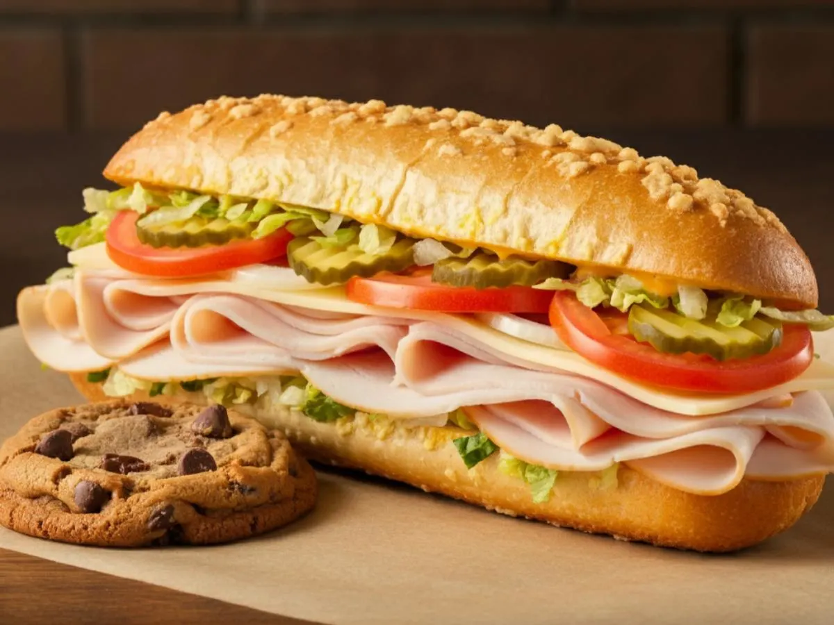 Turkey and Cheddar Sub on Parmesan Bread with a Chocolate Chip Cookie Turkey and Cheddar Sub on Parmesan Bread with a Chocolate Chip Cookie