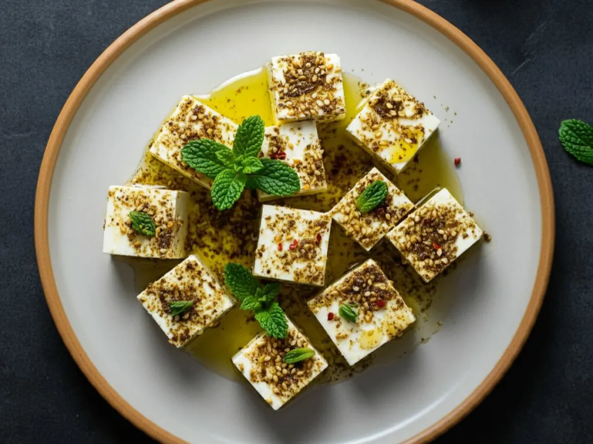 Marinated Feta Cheese Cubes with Za'atar and Mint Marinated Feta Cheese Cubes with Za'atar and Mint