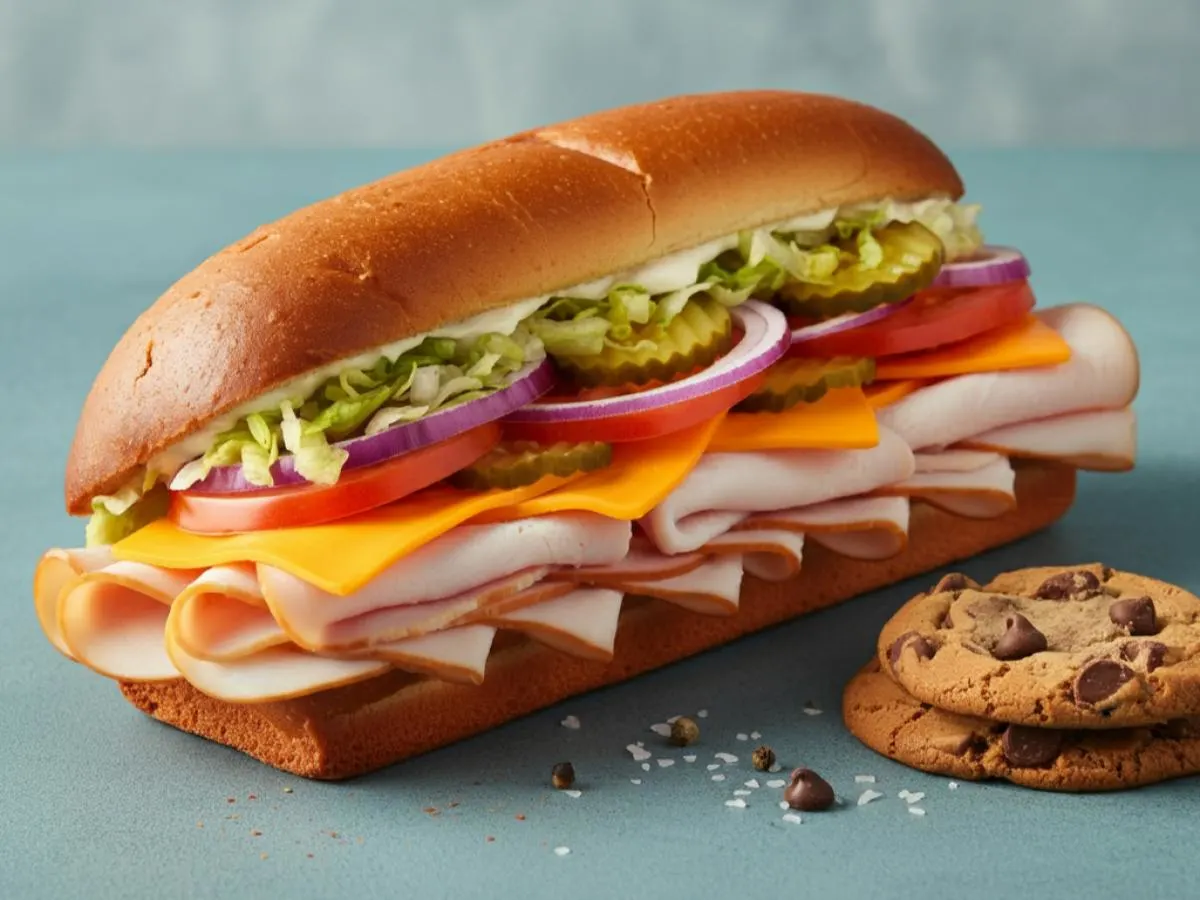 Turkey and Cheddar Sub on White Bread with a Chocolate Chip Cookie Turkey and Cheddar Sub on White Bread with a Chocolate Chip Cookie