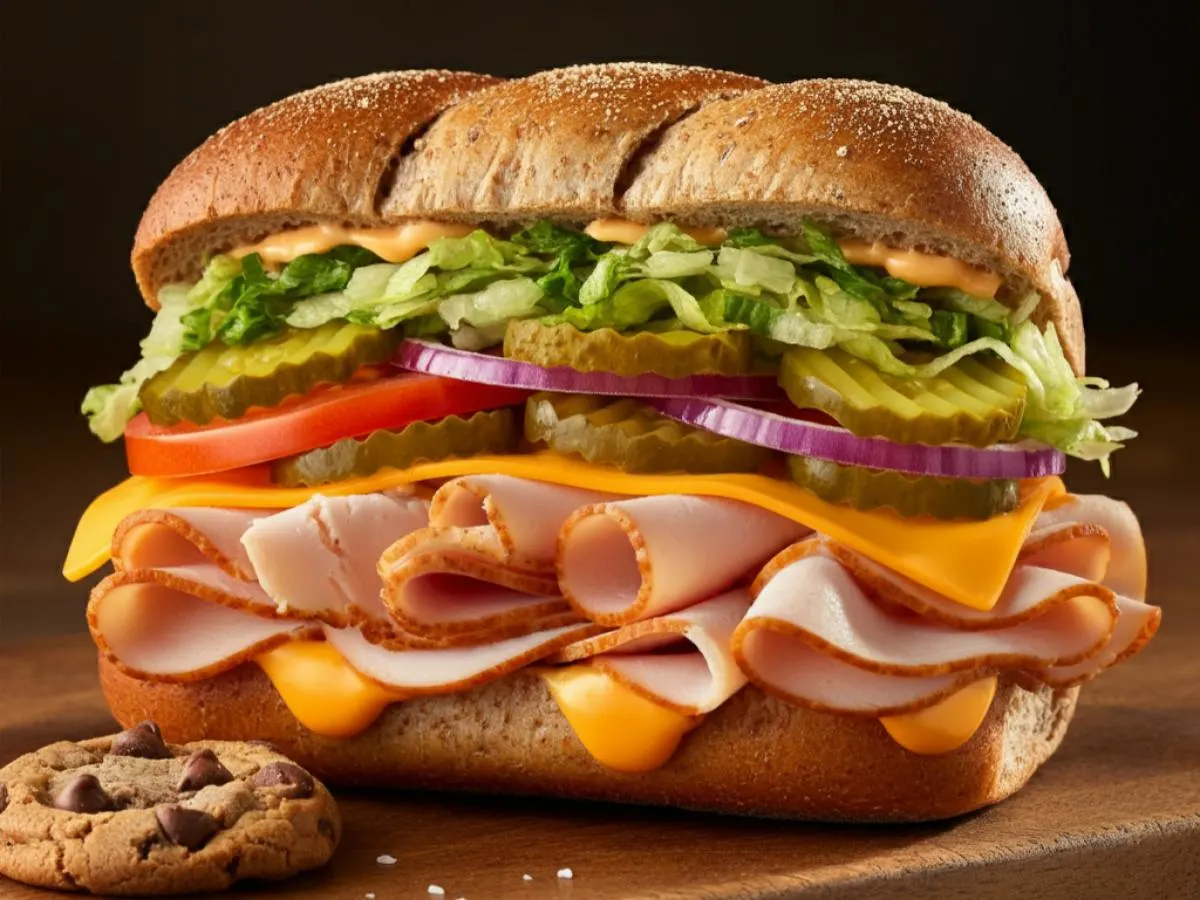 Turkey and Cheddar Sub on Whole Grain Wheat Bread with a Chocolate Chip Cookie Turkey and Cheddar Sub on Whole Grain Wheat Bread with a Chocolate Chip Cookie