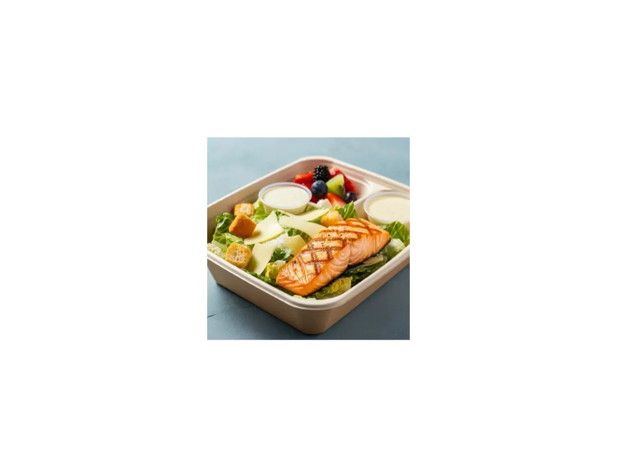 Grilled Salmon Caesar Salad | Fruit Cup Grilled Salmon Caesar Salad | Fruit Cup