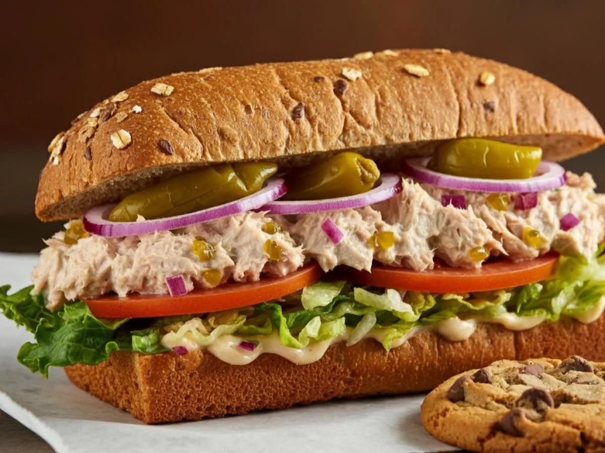 Albacore Tuna Sub on Whole Grain Wheat Bread and a Chocolate Chip Cookie Albacore Tuna Sub on Whole Grain Wheat Bread and a Chocolate Chip Cookie