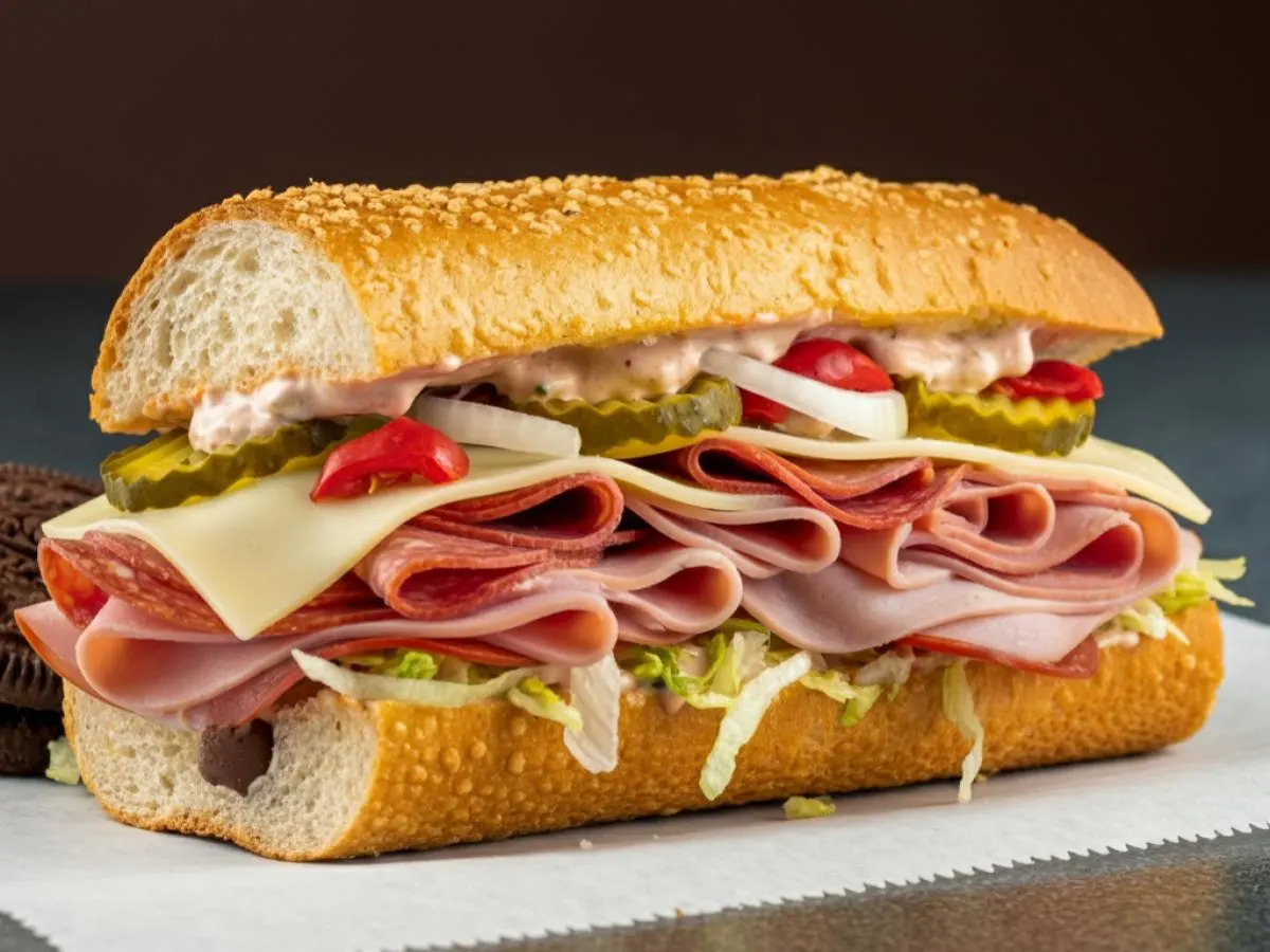 Italian Sub on Parmesan Bread and a Chocolate Chip Cookie (No Tomatoes) Italian Sub on Parmesan Bread and a Chocolate Chip Cookie (No Tomatoes)