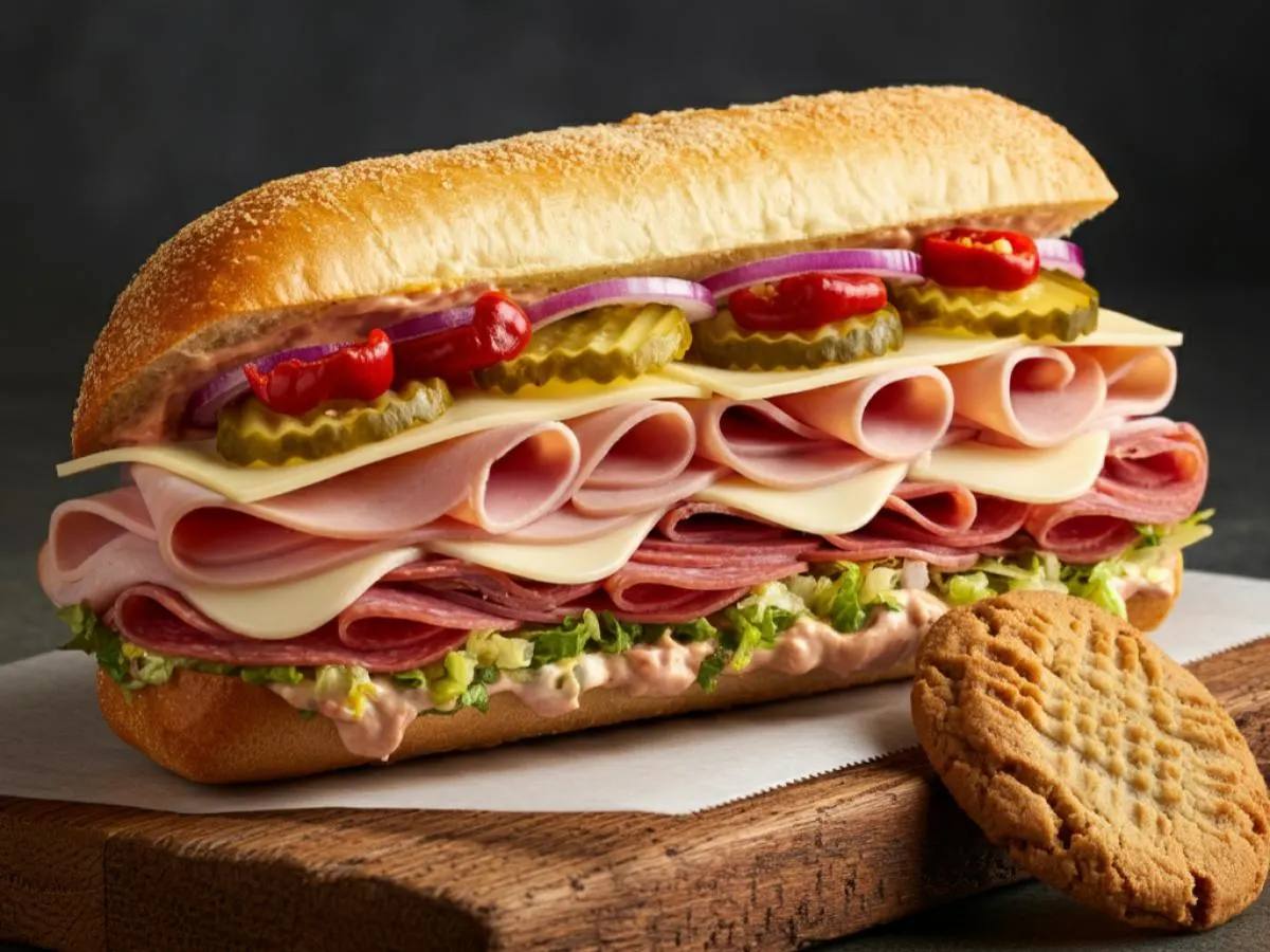 Italian Sub on White Bread and a Peanut Butter Cookie (No Tomatoes) Italian Sub on White Bread and a Peanut Butter Cookie (No Tomatoes)