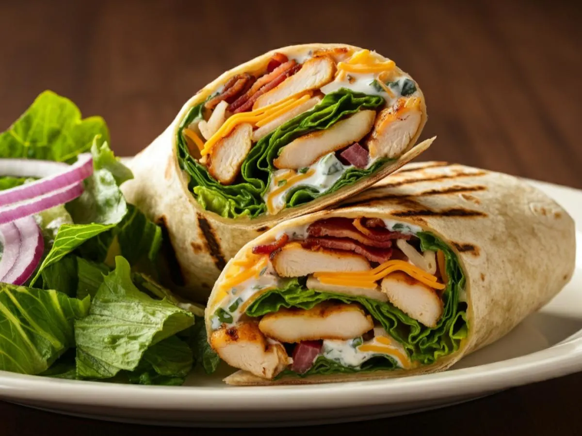 Bacon Ranch Chicken Wrap and Side Salad Combo (No Tomatoes) Bacon Ranch Chicken Wrap and Side Salad Combo (No Tomatoes)