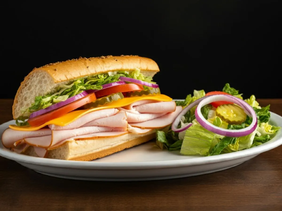 Turkey and Cheddar Sub on Parmesan Bread and Side Salad Combo Turkey and Cheddar Sub on Parmesan Bread and Side Salad Combo
