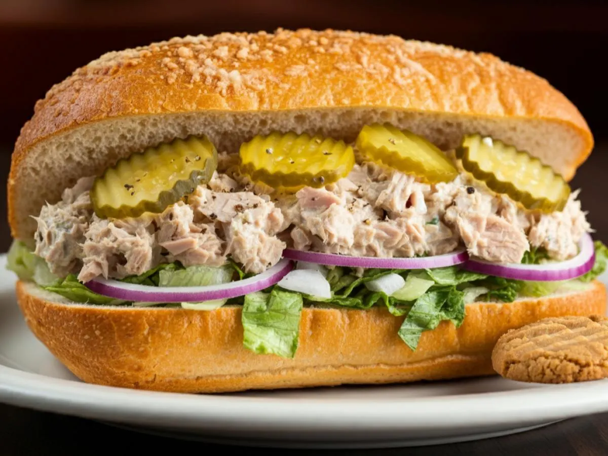 Albacore Tuna Sub on Parmesan Bread and a Peanut Butter Cookie (No Tomatoes) Albacore Tuna Sub on Parmesan Bread and a Peanut Butter Cookie (No Tomatoes)